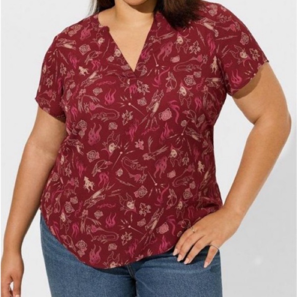 Torrid 2X Disney Maleficent Georgette Hi Low Blouse